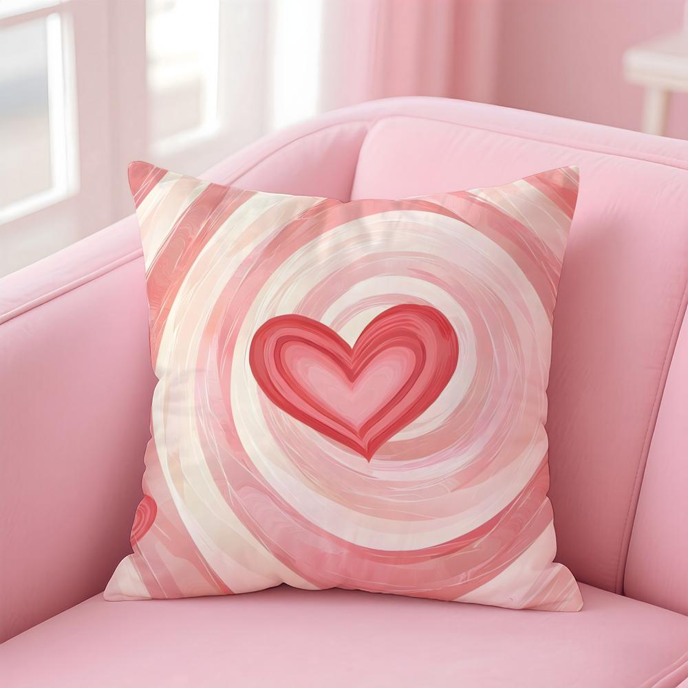 Love Pink Heart Print Cushion Cover Linen Pillowcase Cover Soft Decor for Sofa Home Room