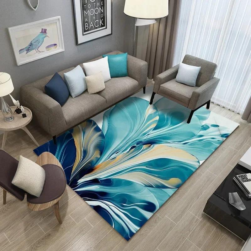Feather Print Crystal Velvet Home Carpets for Living Room Decor Quality Wrapping Edge Rugs for Bedroom Dirt Tolerance Floor Mat