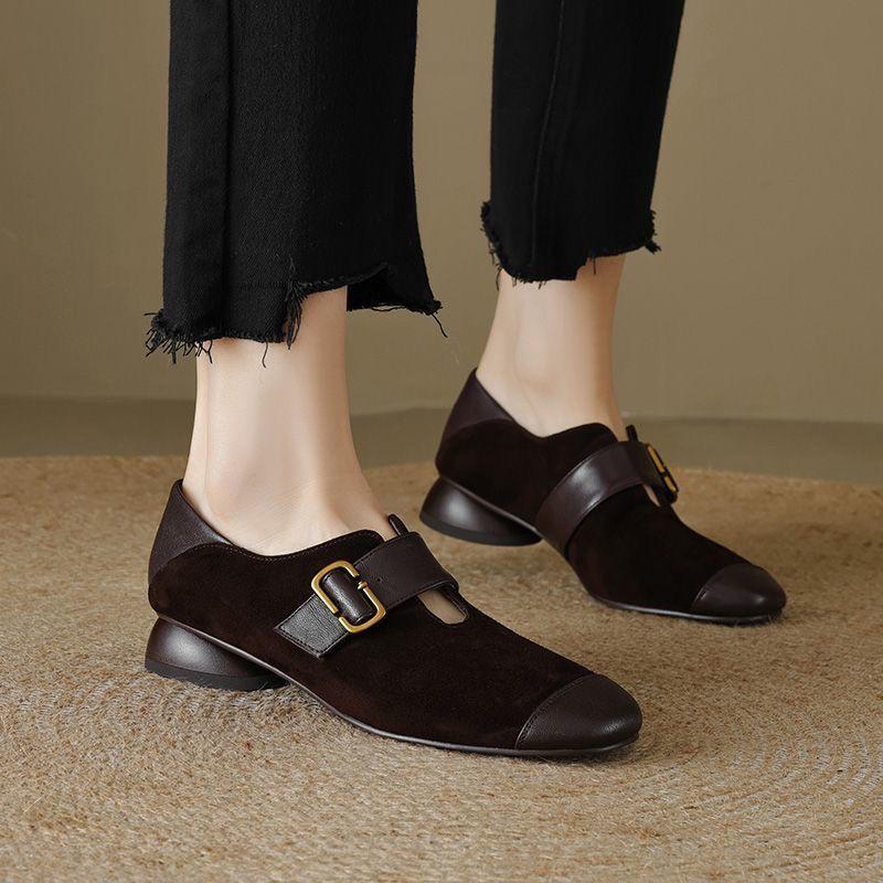 Really soft 2025 Mary single shoes spring and autumn deep mouth retro new matte square head versatile flat heel soft sole leather shoes