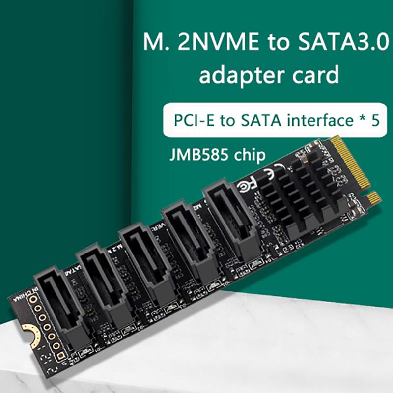 M.2 Nvme Pci-E Pcie X4 X8 X16 To 5 Port 3.0 Sata Adapter Card Riser Iii Asm1166 6Gb/S Chassis Server Pc Computer Expansion