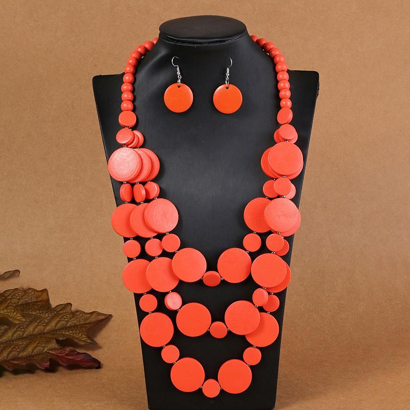 Bohemian Geometric Wooden Bead Multilayer Necklace And Earring Set For Women