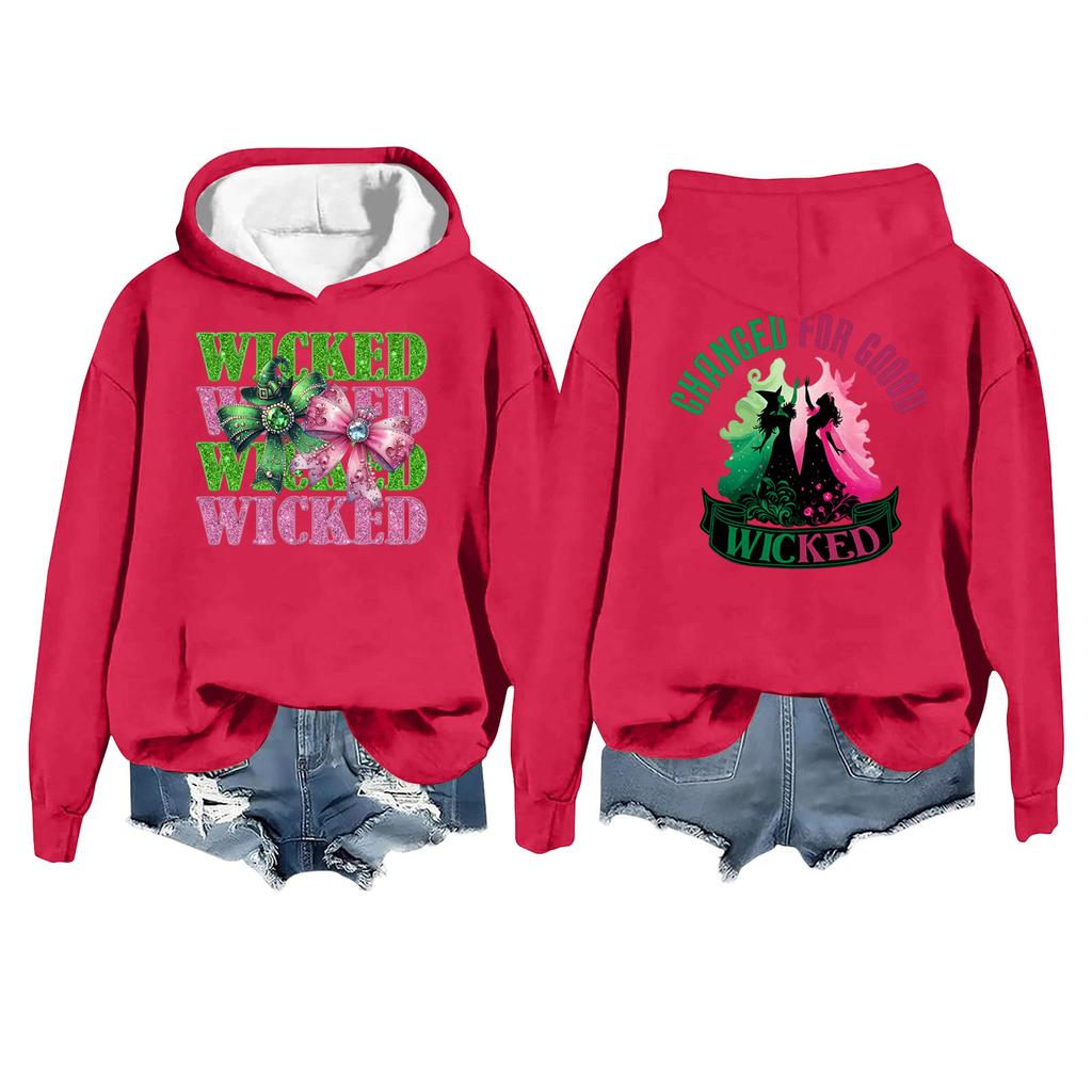 Women's Casual Long Sleeve Pullover Witch Print Hooded Sweatshirt