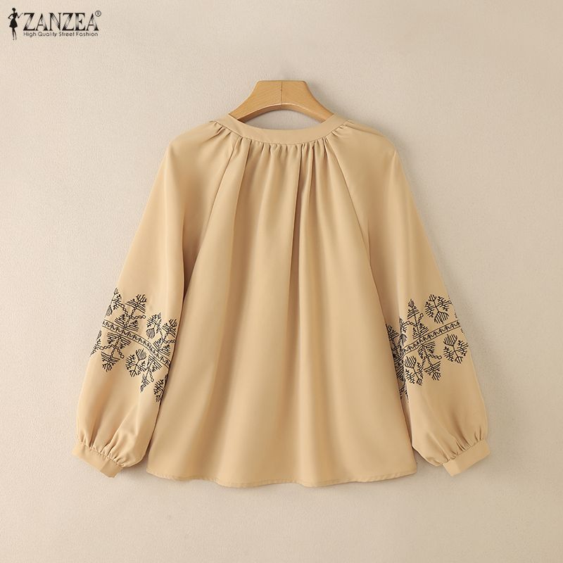 ZANZEA Lässige Bluse mit Rundhalsausschnitt und langen Ärmeln für Damen