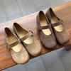 Genuine Leather Soft Soled Flats Retro Shallow Soft Cowhide Buckle Strap Women's Shoes