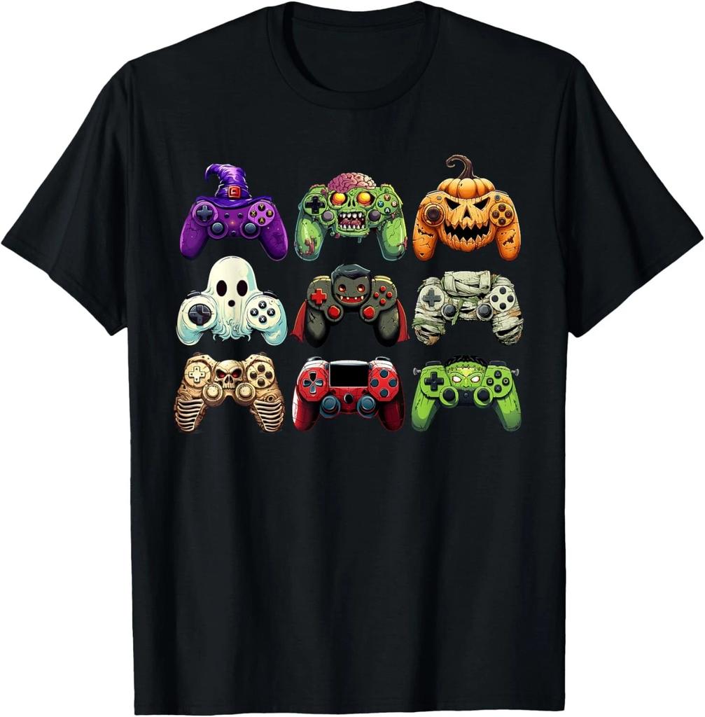 Halloween Skeleton Zombie Gaming Controllers Mummy Boys Kids T- Shirt