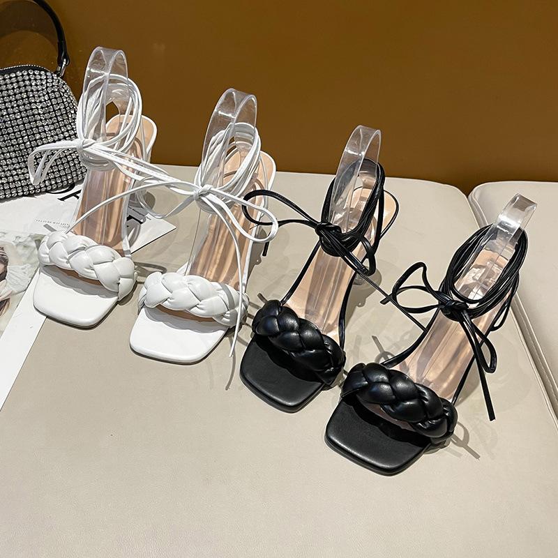 Fashion 2025 Sandals High Heels Square Toe Large Size Female Shoe Breathable New High-heeled  Big Girls Scandals Rome Pumps