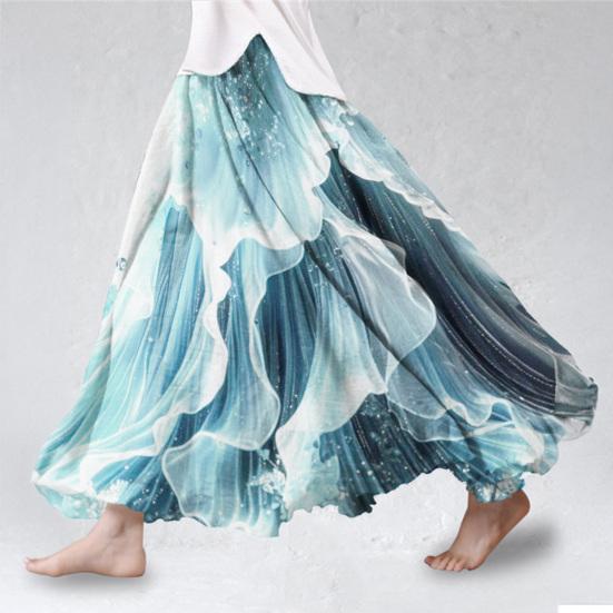 Maxirock Hoher Bund 3D Blumendruck Weiter Saum Langer Rock Böhmischer Stil Sommer Schlankmachender Rock Arbeit Freizeit Alltag