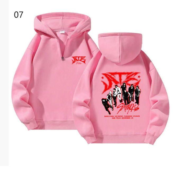 [USED] STRAY KIDS Pullover Hoodie with Trading Card Illustration Print