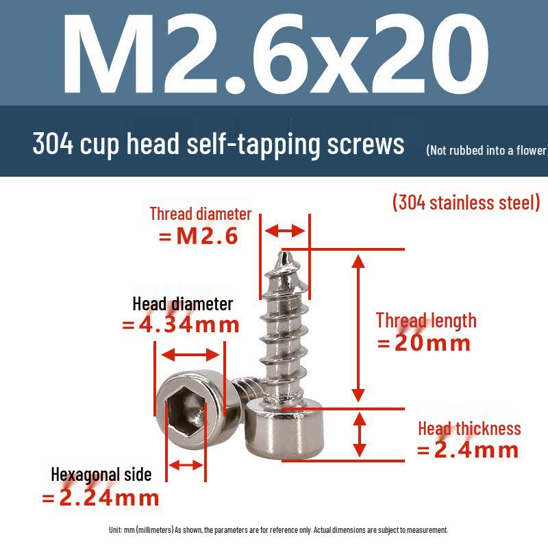 304 Pan Head Self-Tapping Coarse Thread Screw M1.7-M6 with Hex Socket
