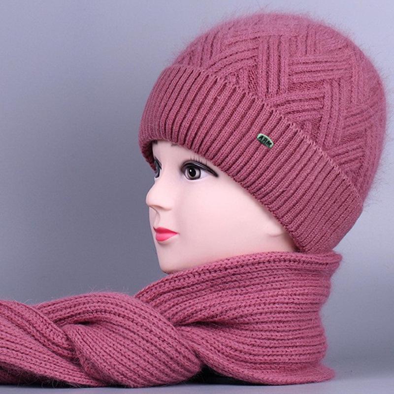 Damski jesienno-zimowy zestaw wełnianej czapki i szalika z ochroną uszu dla osób w średnim i starszym wieku