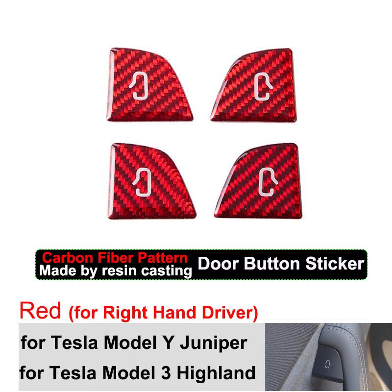 For Tesla Model Y Juniper 2026 Door Switch Button Sticker Opening Button Trim Patch New Model 3 Carbon Fiber Pattern Decor Cover