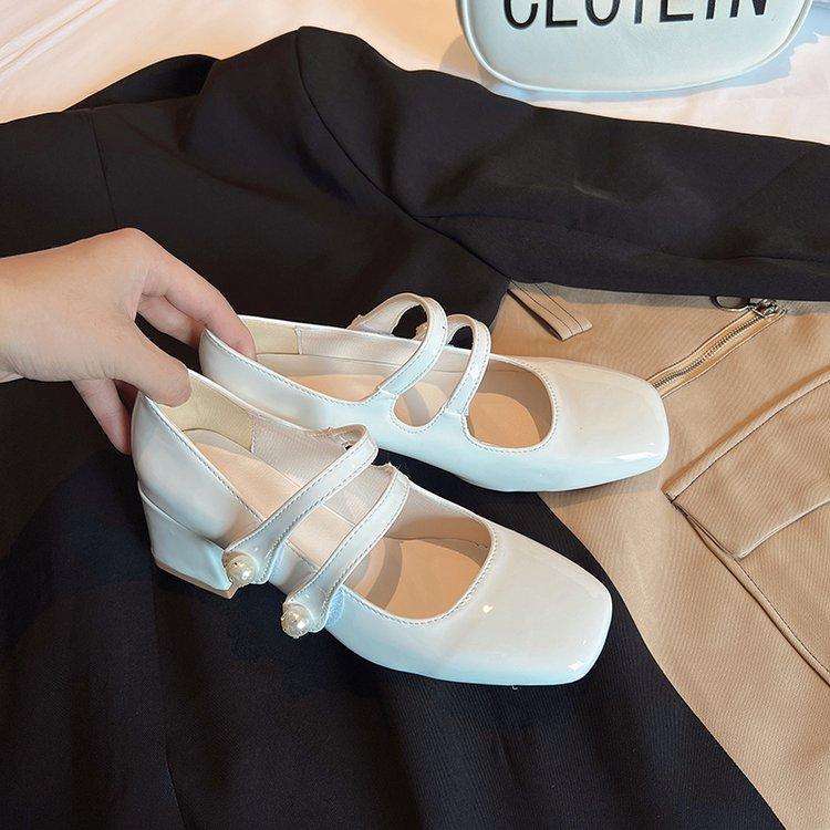 Elegant Women High Heel Pumps Patent Leather High Heels Shoes Chunky Heels Mary Jane Shoes Women Double Ankle Strap Shoes Women