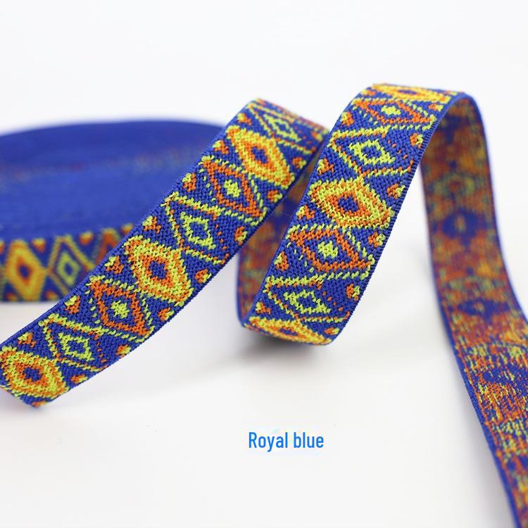 25mm Wide Colorful Ethnic Jacquard Elastic Band for Clothing, Shoes, and Hats