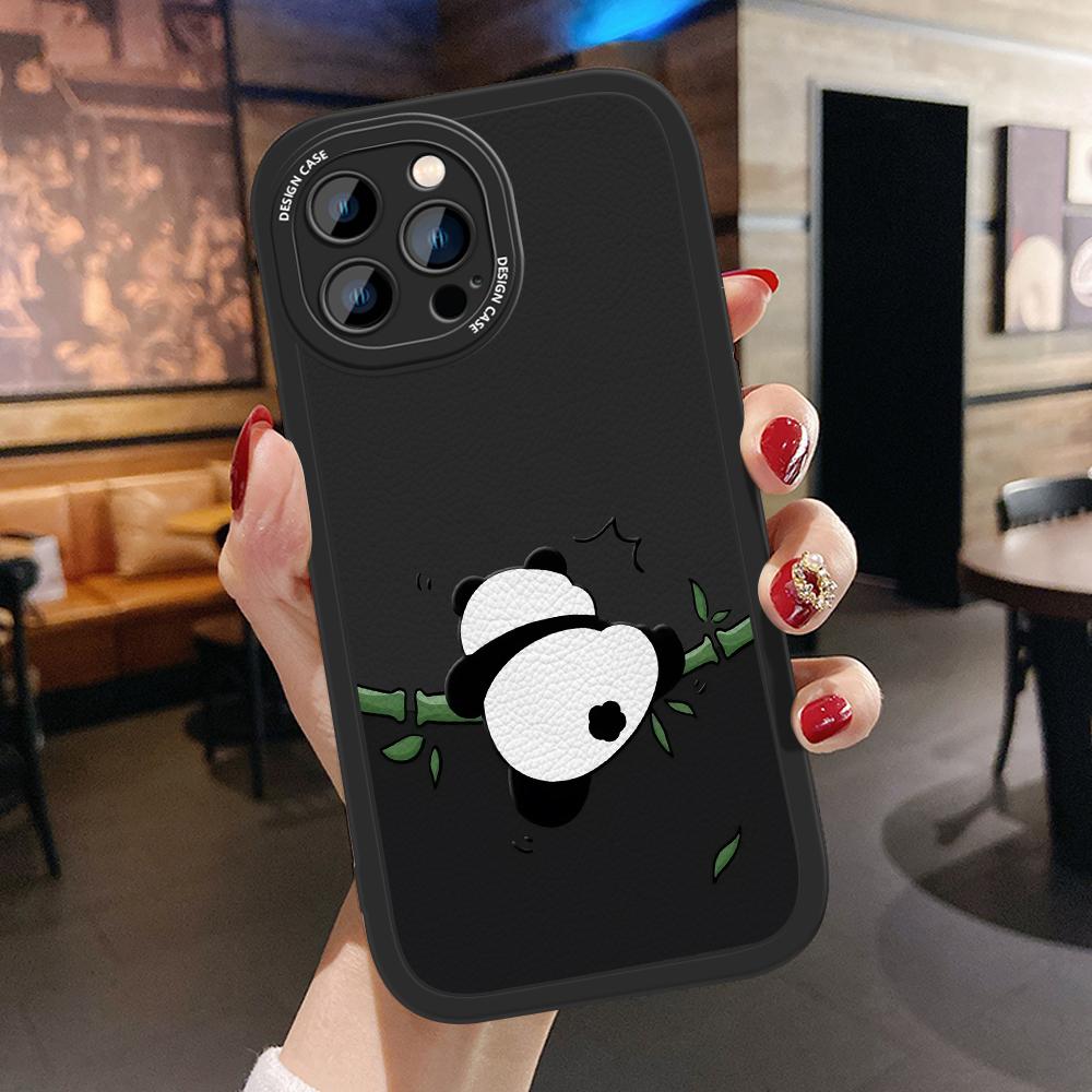 

Милый рисунок панды с полным защитным объективом из мягкой искусственной кожи для iPhone 15 14 13 12 11 Pro Max Huawei P30 Pro P40 Lite Vivo Y15 Y18 Y20 Y18 Vivo Y15a чёрный