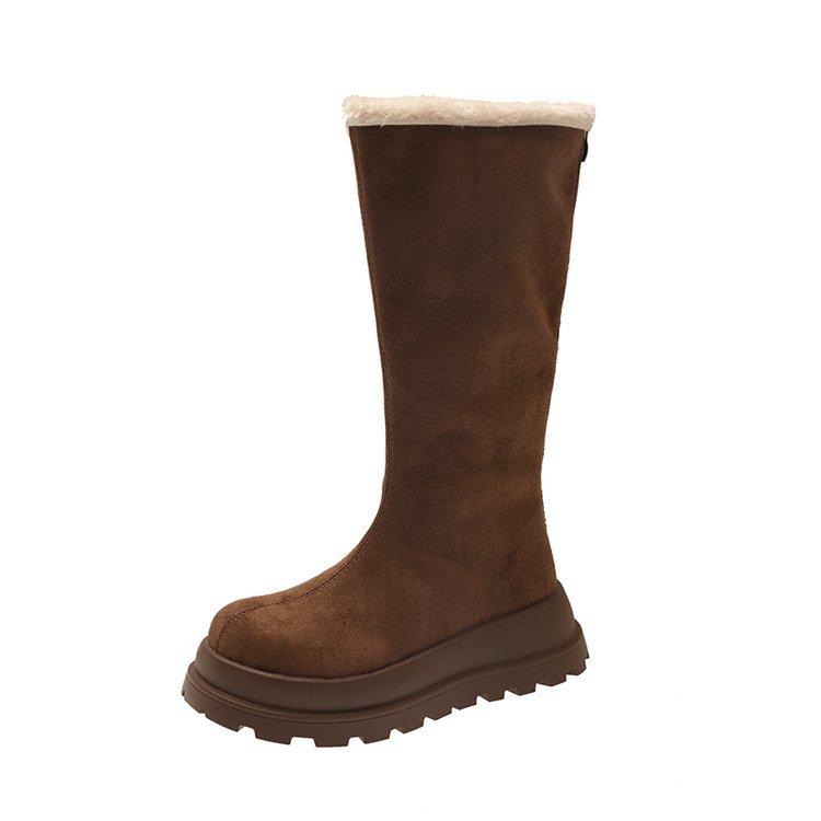 Thick Bottom Snow Boots  Winter Round Toe Fleece Warm Platform Women's Shoes Fashion Suede Warm Mid-calf Cotton Botas Femininas