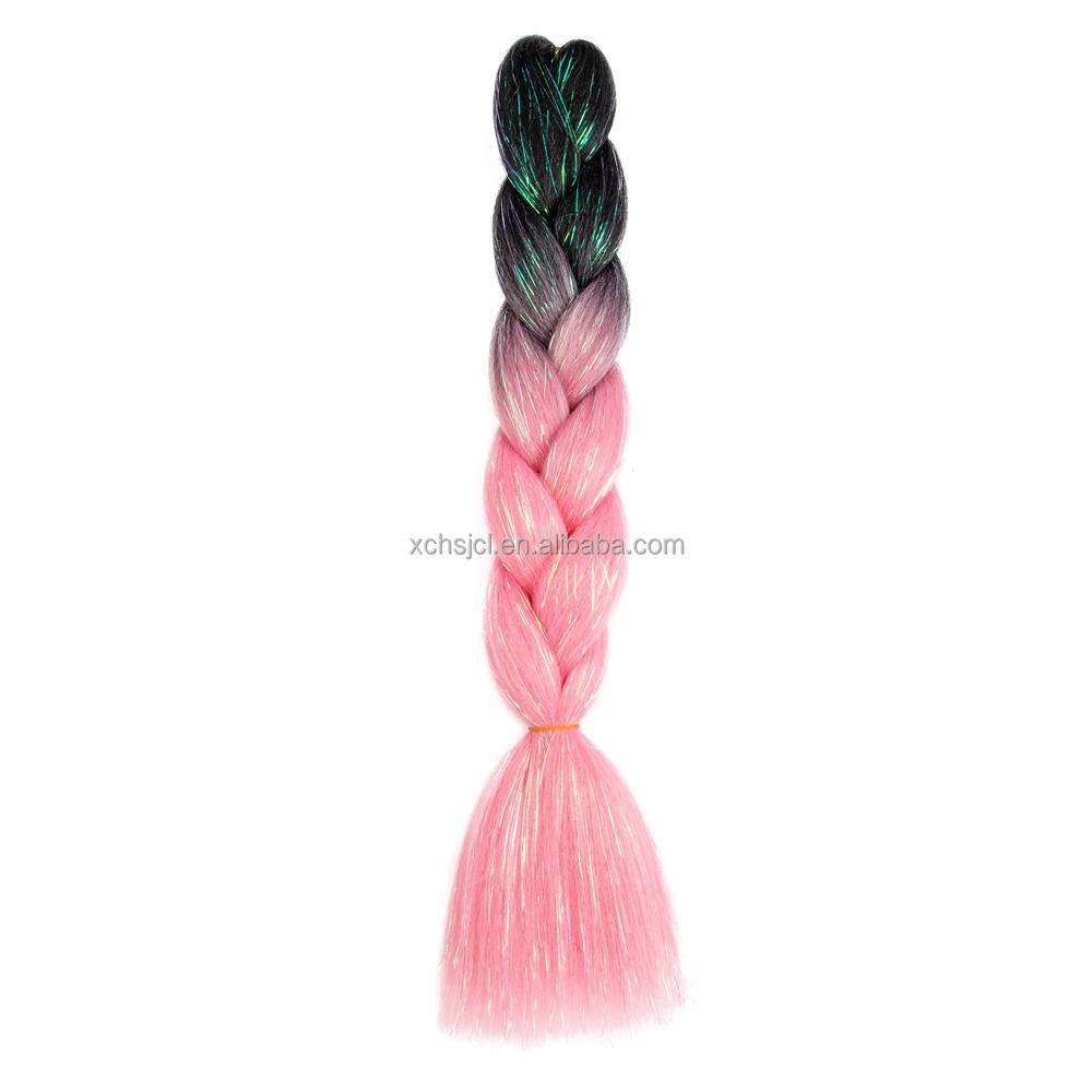 Customized Soft Heat Resistant Fiber Festival Ombre Pure 2 3 4 5 Tone Color Tinsel Glitter Jumbo Braiids