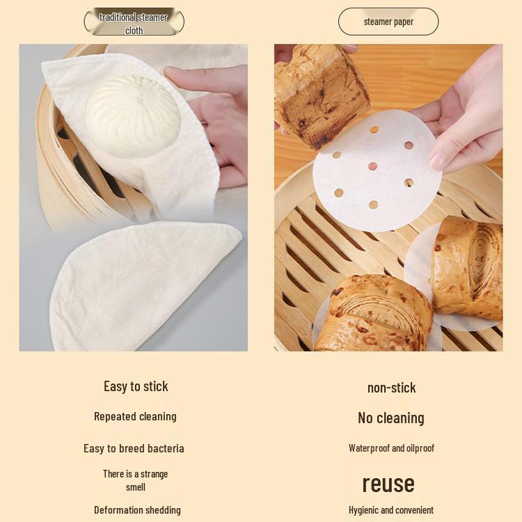 Food-Grade Non-Stick Disposable Steamer Paper Mat for Buns