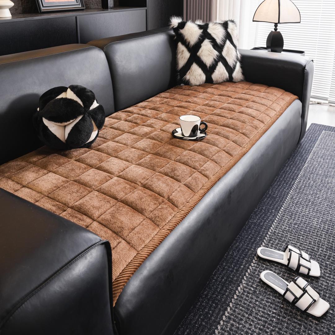 

Thicken Squares Quilting Solid Sofa Cover, Delicate Wide Bording Sofa Pad with Filling Sofa Towel for Living Room Couches 70x70cm коричневий