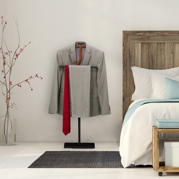 Relaxdays Valet, Pour Costume & Pantalon, Mélange Bois-métal, Chambre À Coucher, Portant, 113x46,5x34 Cm, Marron/noir