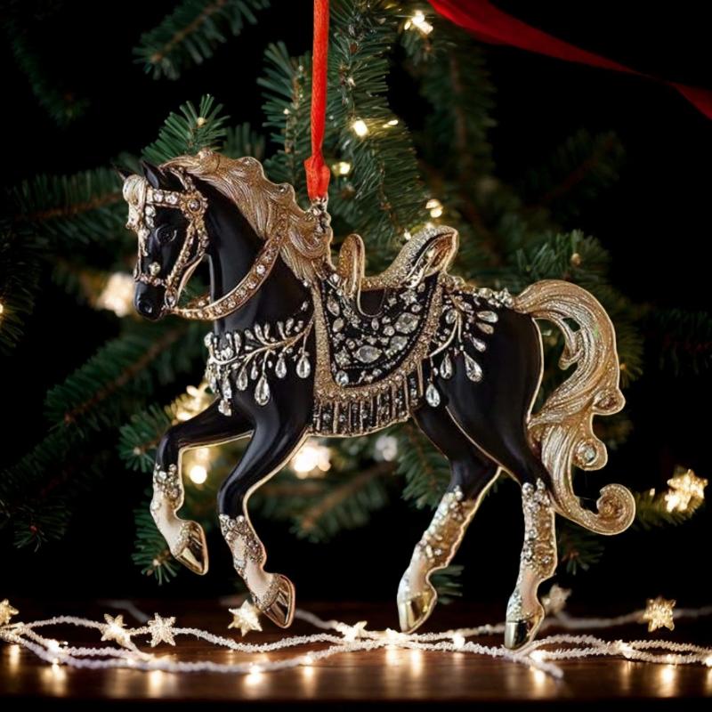 2D Acrylic Horse Car Rearview Mirror Pendant Charm Christmas Tree Ornament Party New Year Hanging Decoration