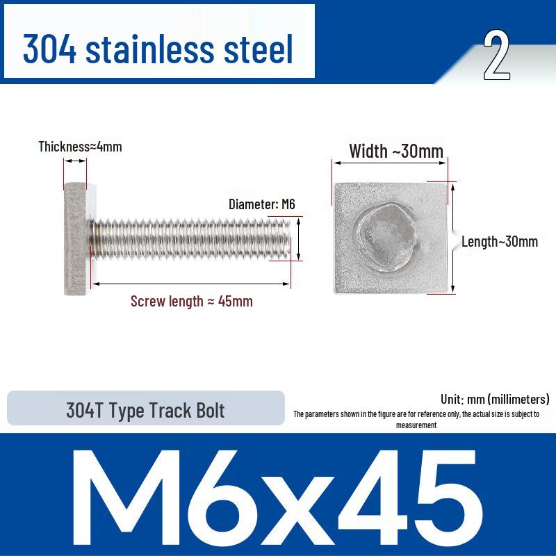 Custom 304 Stainless Steel T-Slot Irregular Rectangular T-Bar Bolt M6/M8