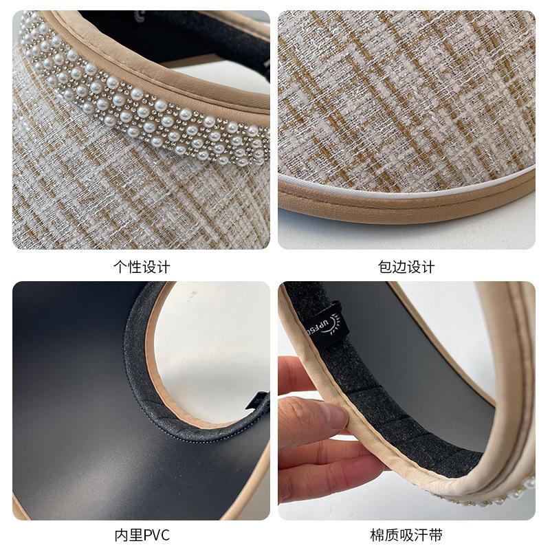 Sunscreen empty top hat women's summer versatile pearl headband hat UV protection vinyl eaves face covering sun hat