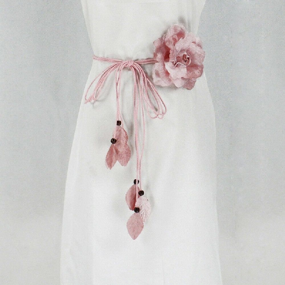 Women Elegant Big Flower Dress Decorated Tassle Chiffon Waistband Waist Chain Belts Waist Rope