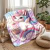 Cute Unicorn Rainbow Blanket Personalized Name Flannel Blanket Soft Cozy Plush Throw for Sofa Bed Lightweight Home Decor
