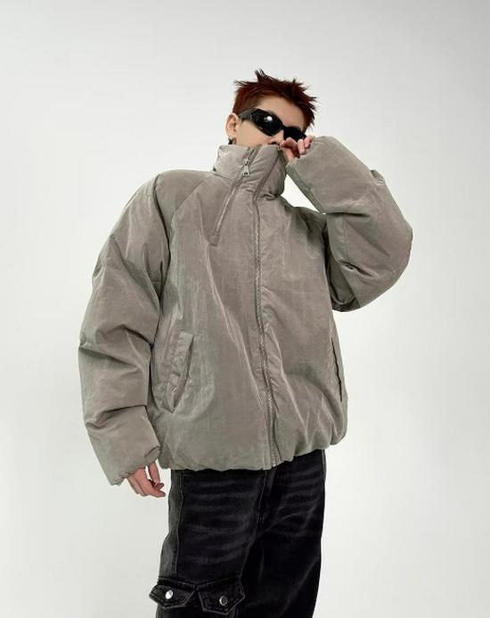 Unisex Winter-Autumn Stand Collar Puffer Jacket with Double Zipper and Trendy Design