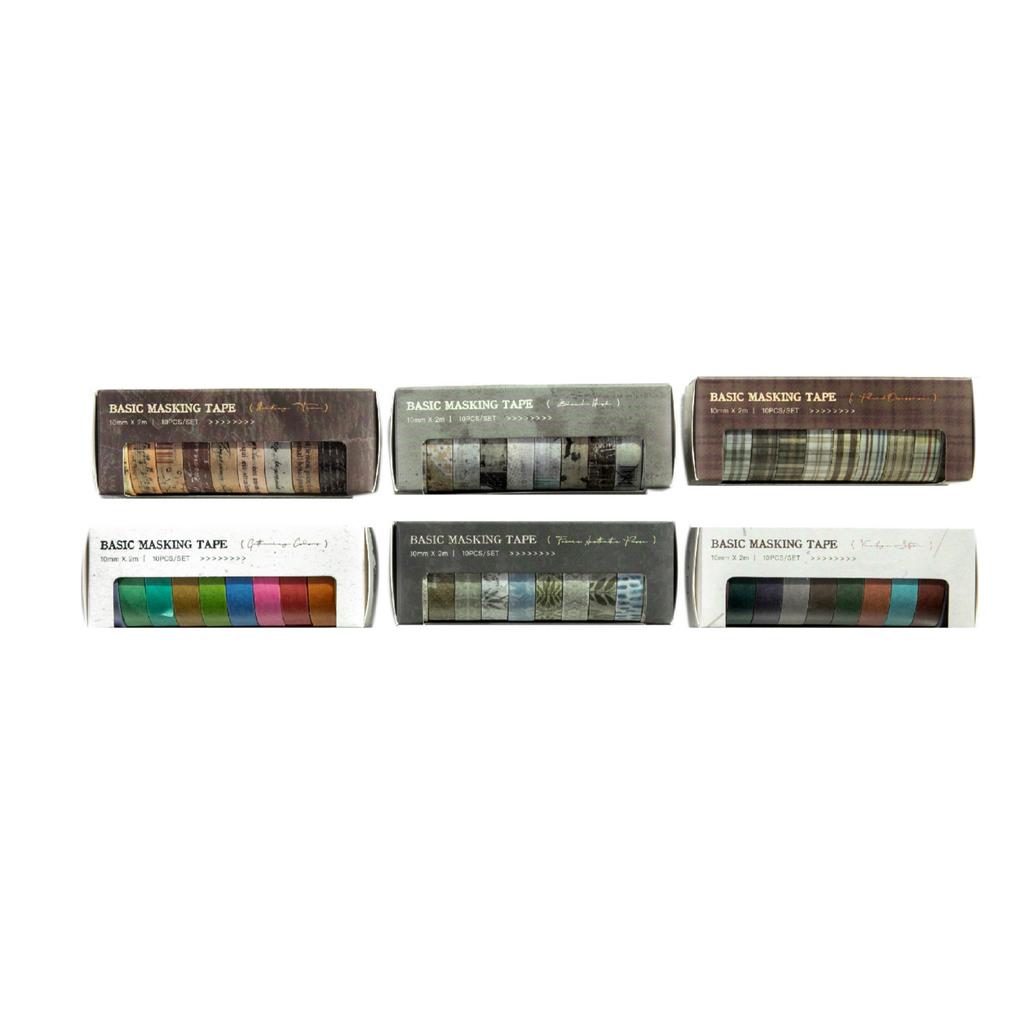 1cm×200cm,10rolls/box Tape Basic Life Series Retro Basic DIY Materials Decoration Reusable Stickers