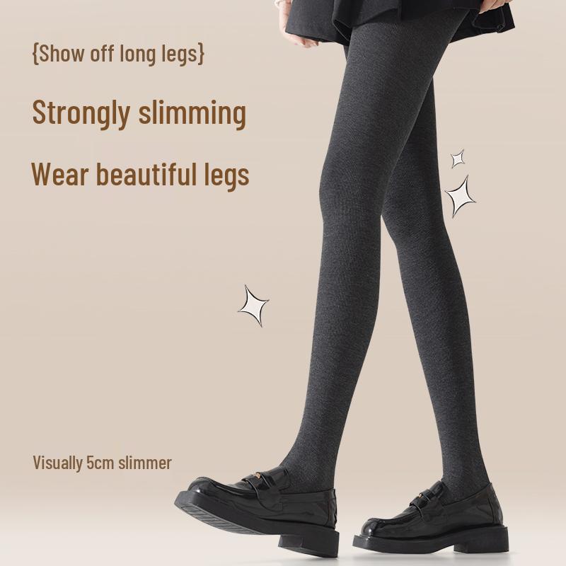 Graue Koreanischer Stil Vertikal Gestreifte Schlankmachende Leggings für Damen - Dicke Baumwollstrumpfhosen, Starke Kompression, Herbst/Winter.