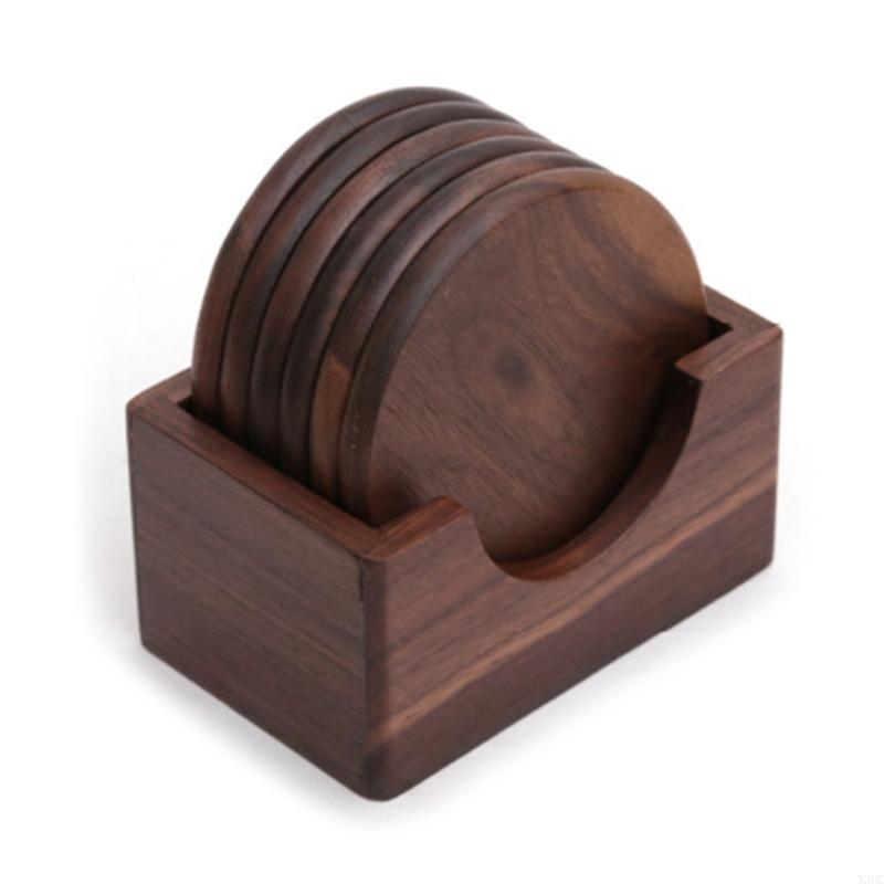 6Pcs/Set Walnut Coasters Placemats Home Table Tea Coffee Cup Pad Decor Round Heat Resistant Drink Mat X3UC