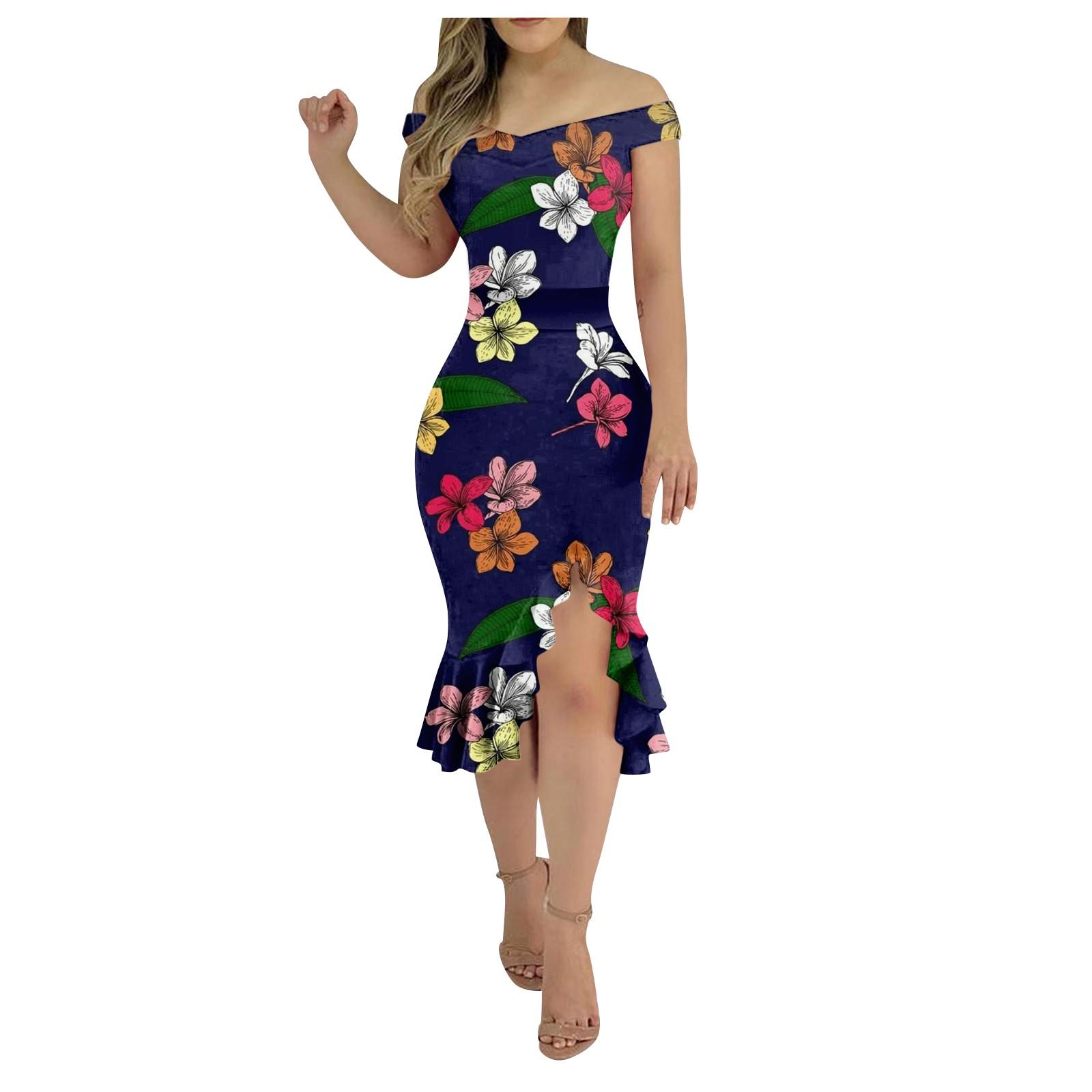 

Женские повседневные платья для вечеринок с цветочным принтом, нерегулярный подол на одно плечо, сексуальное платье русалки с открытой спиной XL