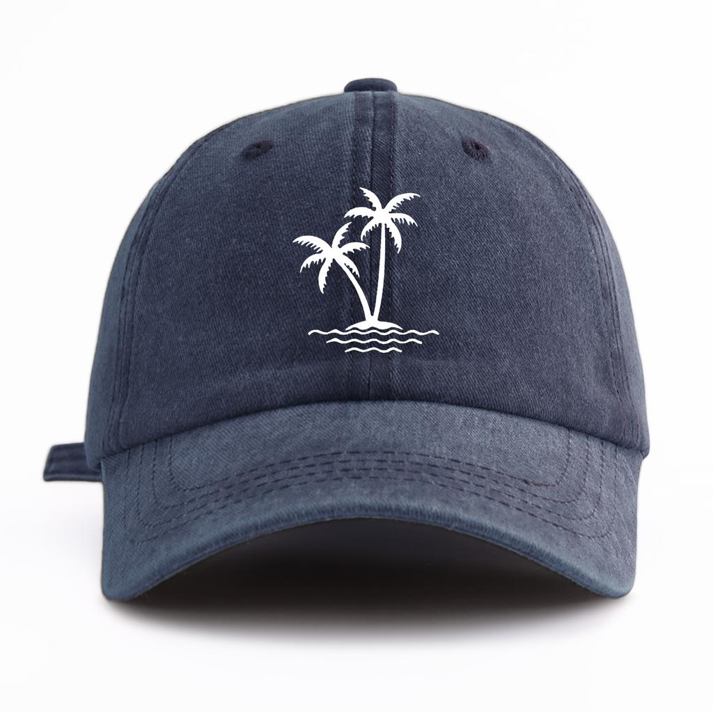 1pc Coconut Tree Print Washed Baseball Cap for Adults, Minimalist Retro Style Casual Soft Adjustable Dad Hat, Perfect As Gift
