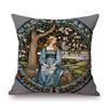 Renaissance Pre-Raphaelitism William Morris Round Stained Glass Window Elegant Lady Girl Decoration Pillow Case Cushion Cover