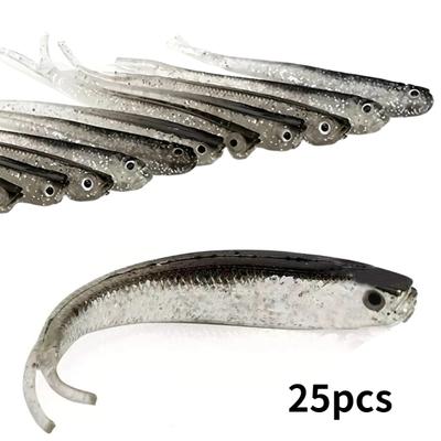 25 Stück Weiche Angelköder Silikonköder 7,5cm zum Angeln Shad Swimbait Wobbler Künstliches Zubehör Weiche Fliegenfischerköder Köder