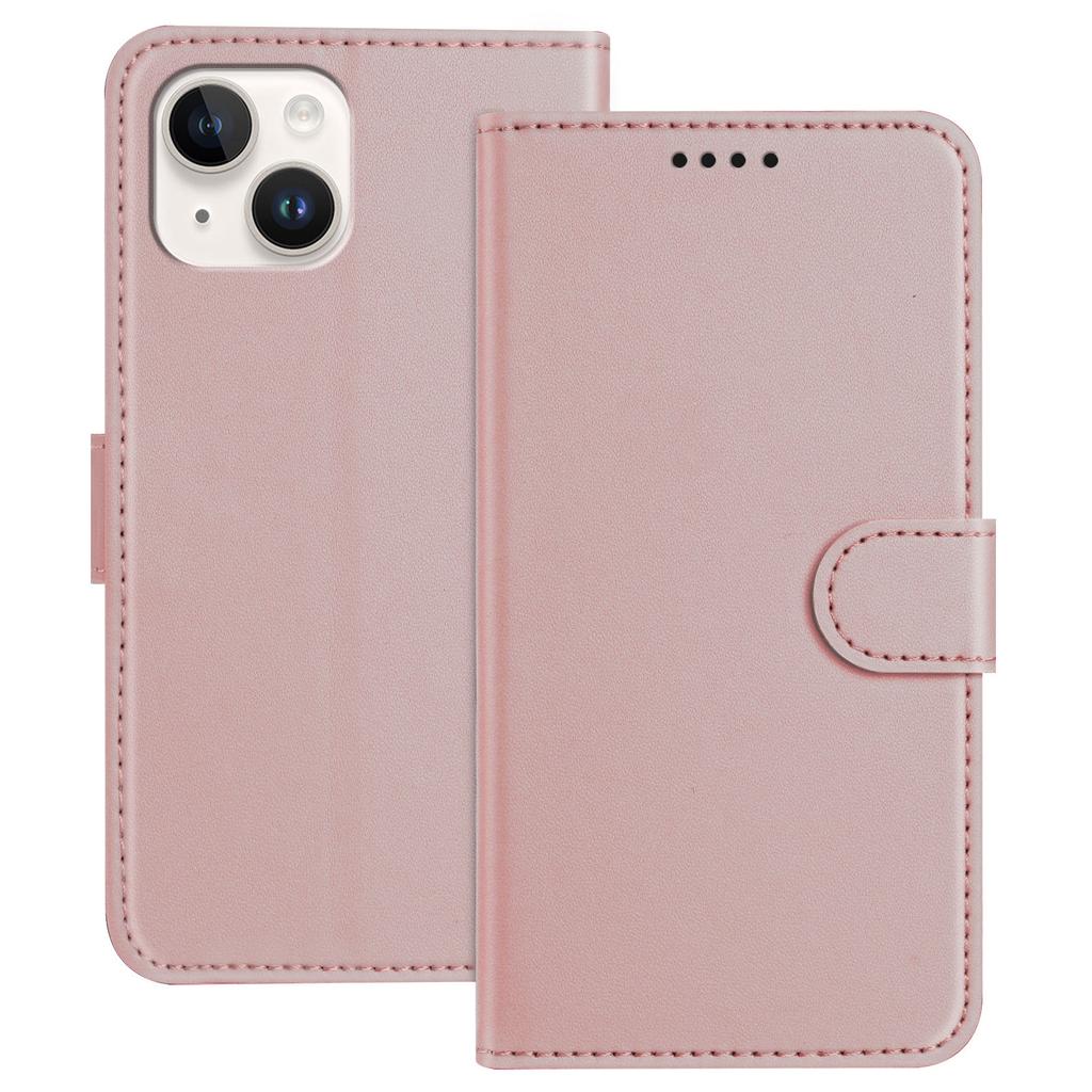 For iPhone 13 Mini 5.4 Inch Leather Case Wallet Stand Solid Color Anti Drop Phone Cover