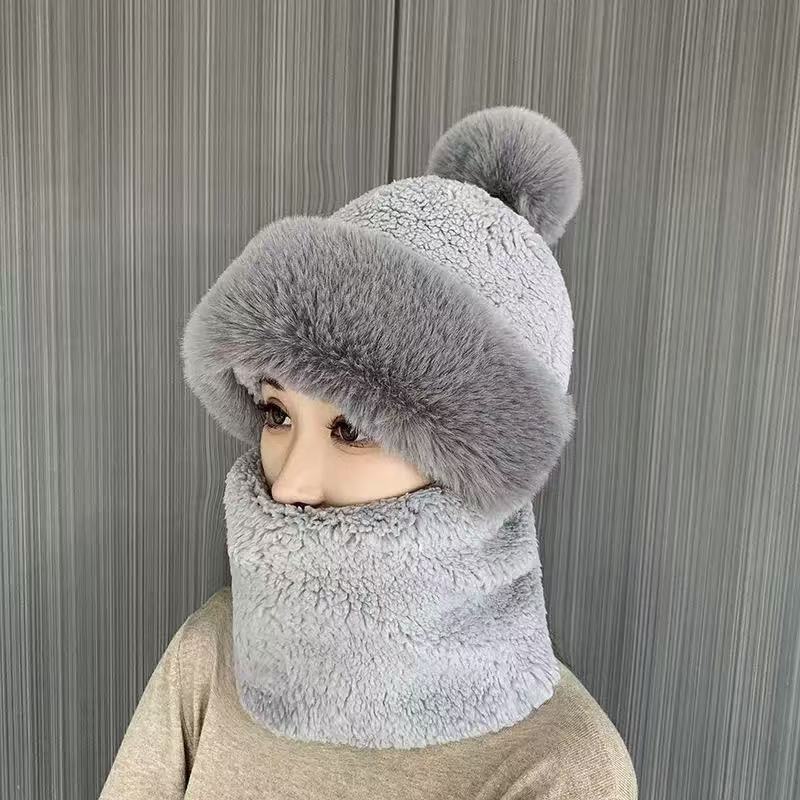 Winter Bear Hat Ear Protection Cold-proof Hooded Scarf Integrated Scarf Cycling Warm Plush Thickened Cute Winter