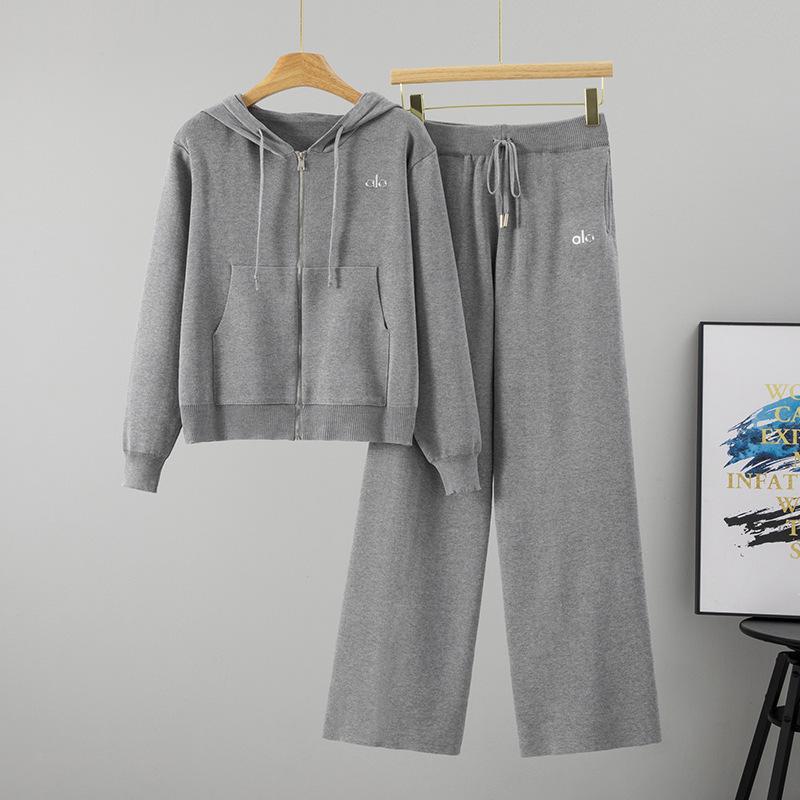 Women's Casual Knit Set: Hooded Zipper Jacket & Long Pants - Autumn/Winter Fashion