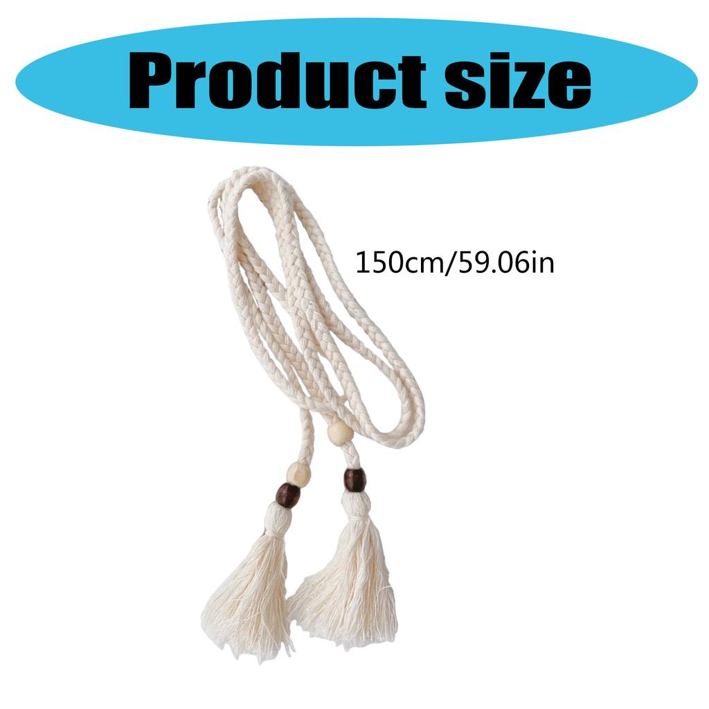 Bohemian Styles Waist Rope for Women Cotton Rope Belt with Wooden Bead Detailing for Vacation and Everyday Wear