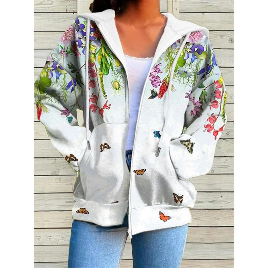Autumn Women's Clothing Winter Printed Hooded Sweatshirt Sportwear Zipper Down 3D Pocket Hoodies Coat for Women