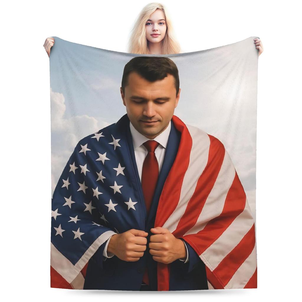 Charlie Kirk Amerikanische Flagge Decke Fleece Ganzjahres   Multifunktion Ultra-Weiche Überwurfdecke für Zuhause Schlafzimmer Bettüberwürfe