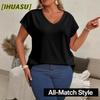 IHUASU Damen Mode Lässig V-Ausschnitt Kurzarm Blusen & Hemden