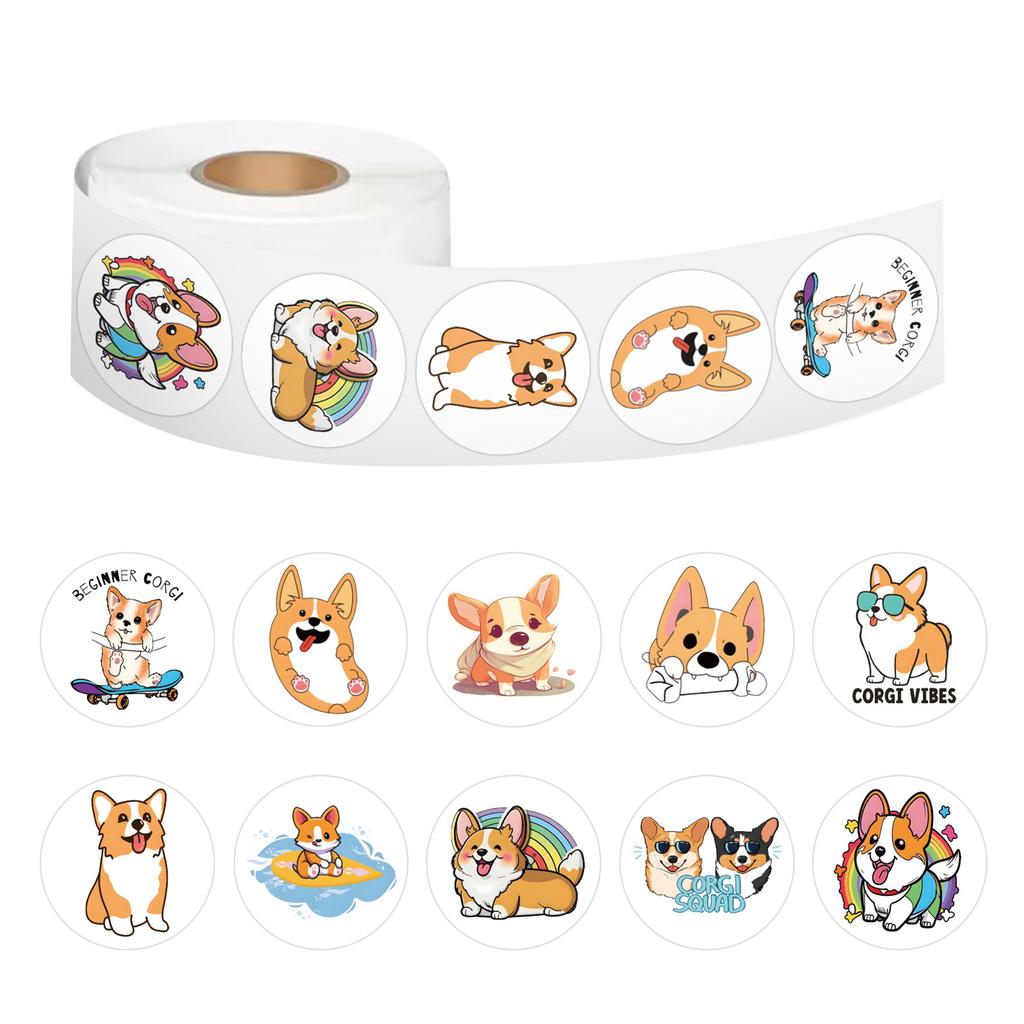 500Pcsroll Cute Cartoon Dog Stickers For Kids Children'S Packaging Animal Reward Sealing Label Diy Album Stationery Sticker