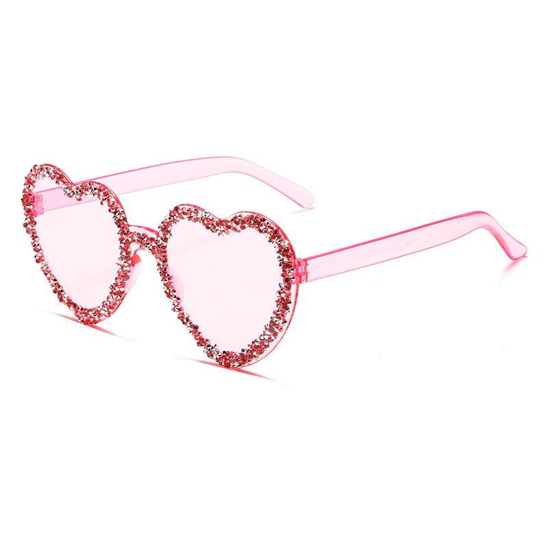 KAMMPT Rimless Heart Shaped Sunglasses with Rhinestones Women New Fashion Beach Vacation Shades Trendy Handmade Rave Sun Glasses
