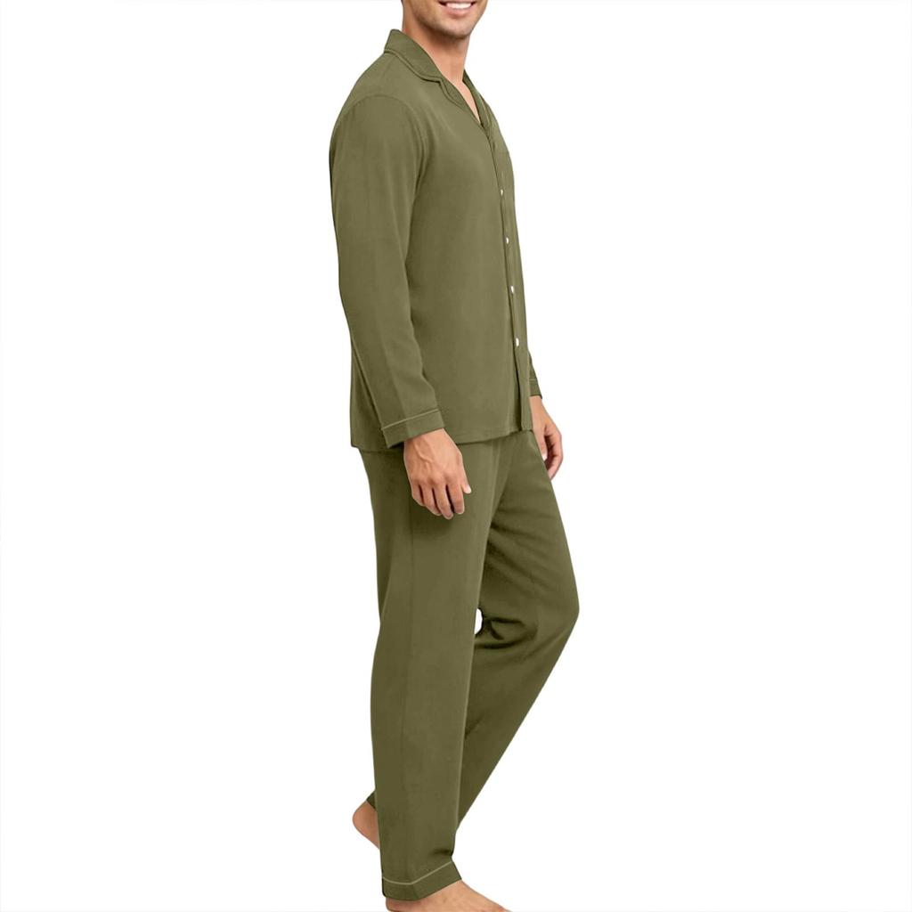 Men's Comfortable Button-Down Pajama Set Long Sleeve Loungewear for Sleep and Home
