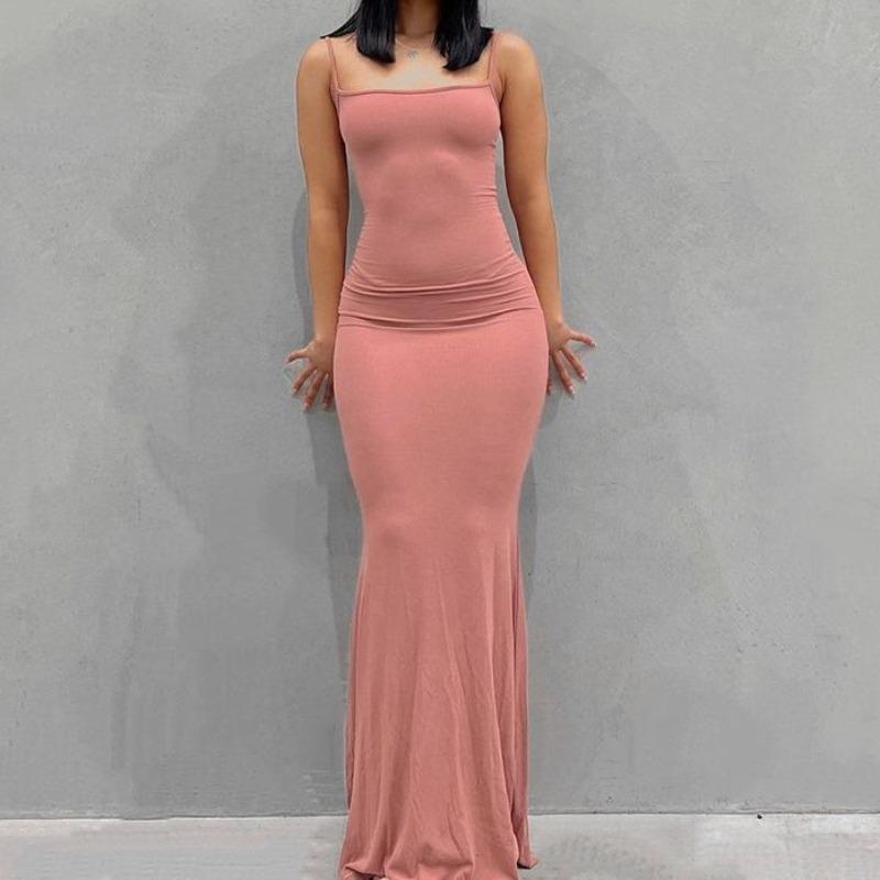 Párty šaty na ramínka pro dámské oblečení High-end Streetwear Taška Sexy Slim Fit Mléčné hedvábí Dlouhý rybí ocas Ležérní šaty