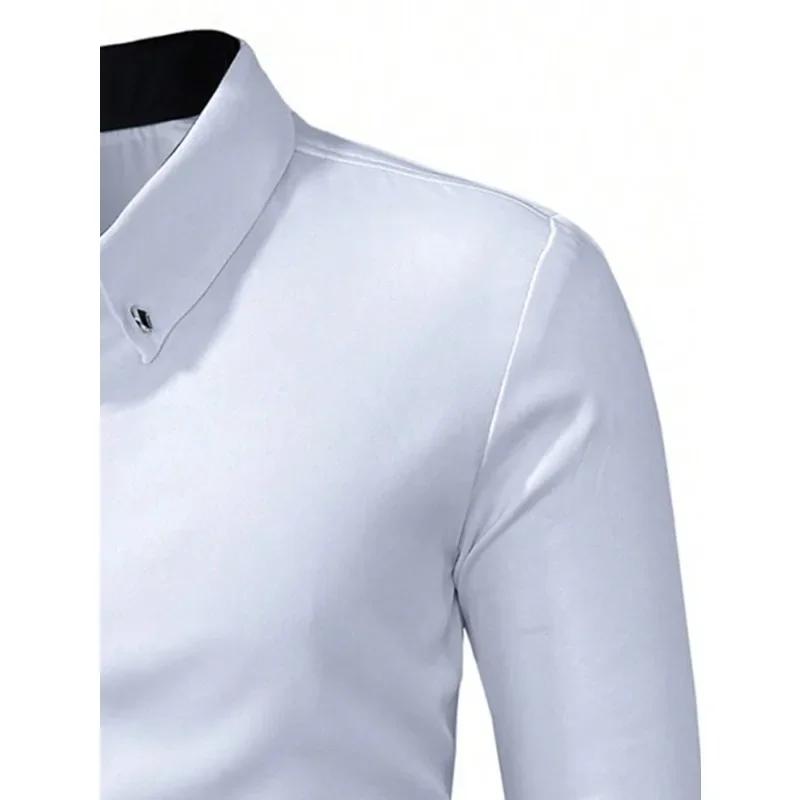 Men White Shirt Fashion Brand New Patchwork Long Sleeve Casual Elastic Smart Casual Male Business Shirt