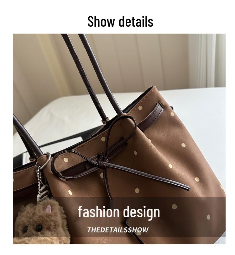 Polka Dot Retro Underarm Tote Bag with Bow - Summer 2026 Trend, Women's Large Capacity