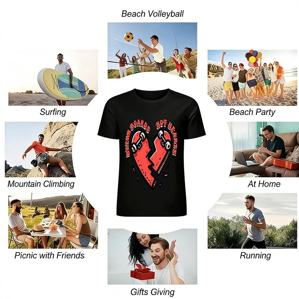 Break Boards Not Hearts Skateboard Graphic Casual Unisex Tee Pure Cotton T-shirt